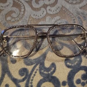 Rhinestone Aviator Glasses - Silver Frame Brand New